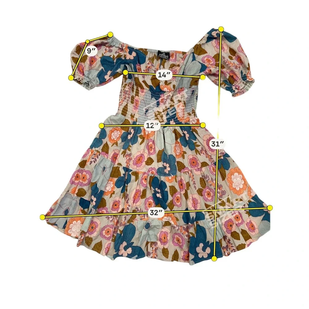 Boho Hippie Festival Floral Mini Milkmaid‎ Summer Dress Tiered Cottagecore Chic